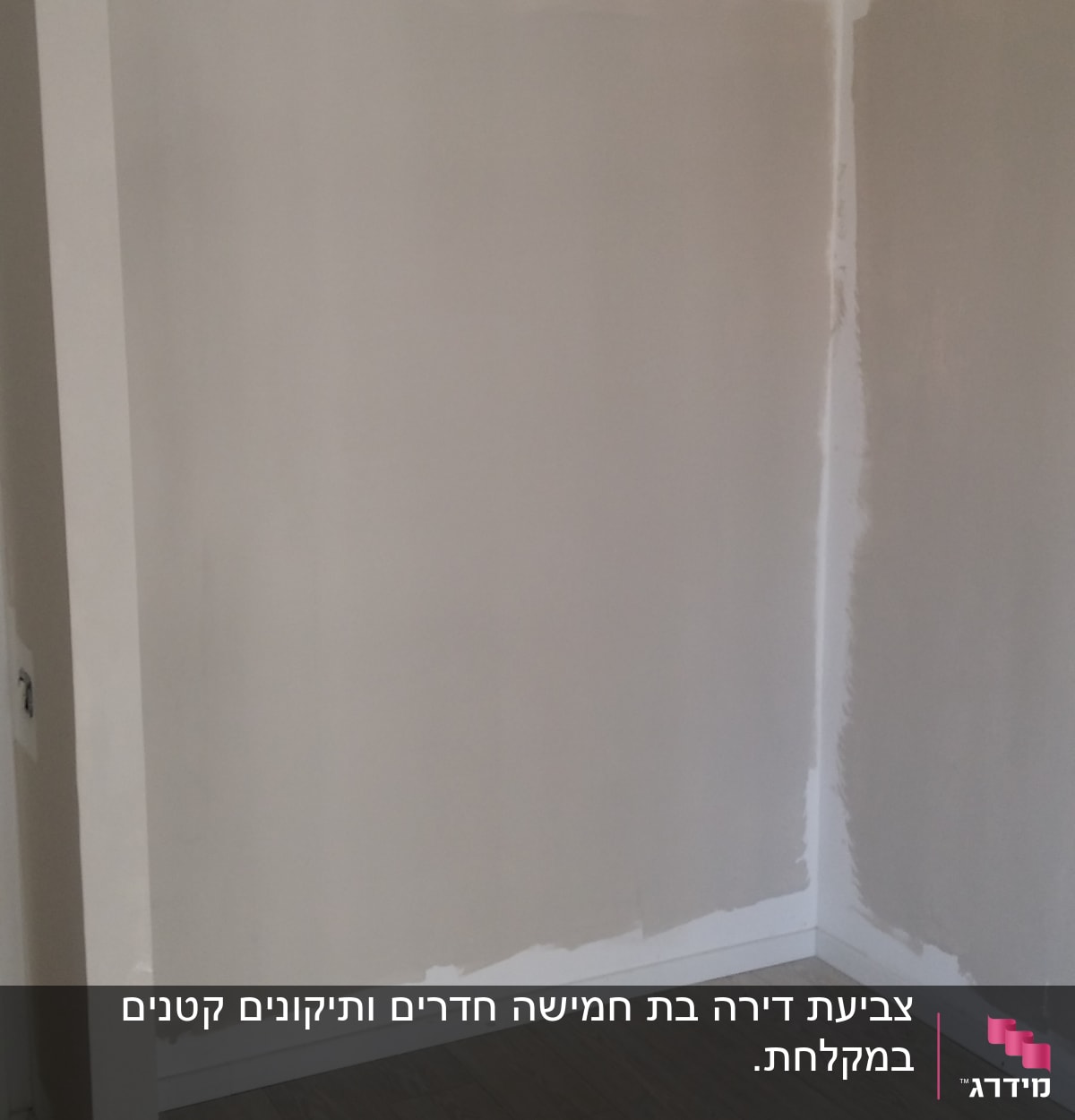 קיר צבוע חלקית בצבע בז